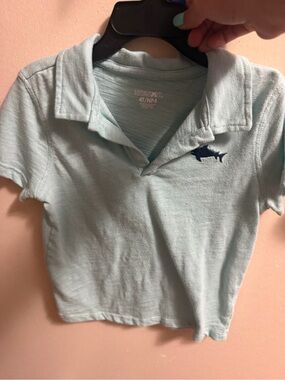 Garanimals Light Aqua Polo with Navy Shark Embroidery